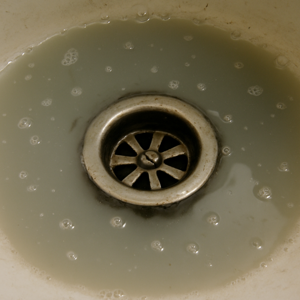 Clogged drain with standing water